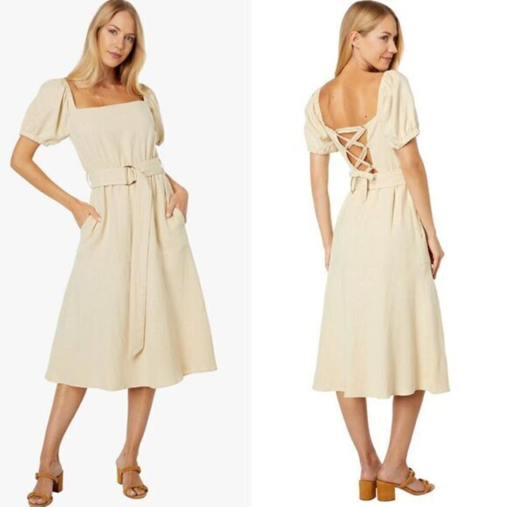 NEW Lost and Wander On Holiday‎ Midi Dress cotton linen blend, color beige ,M